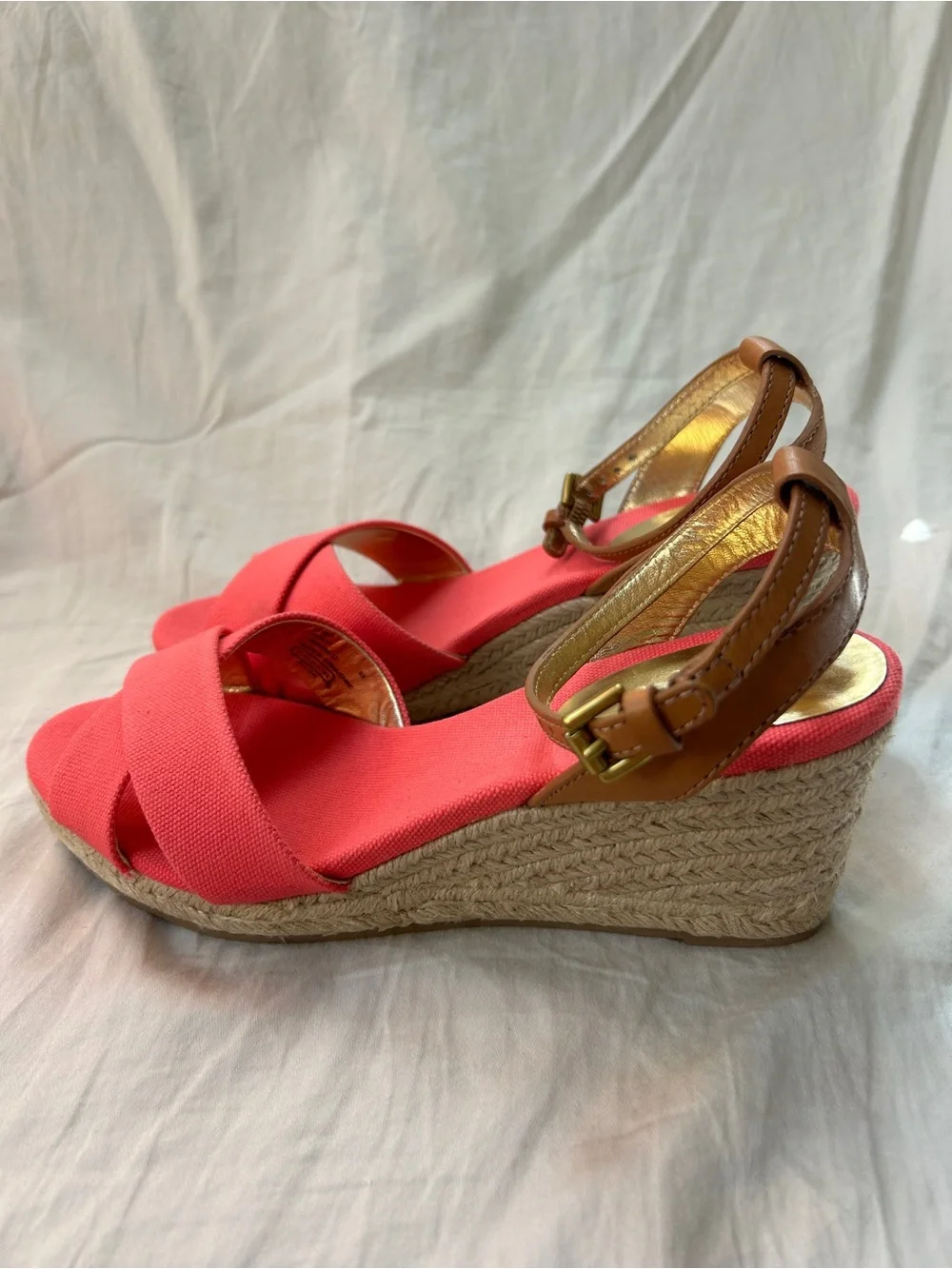 Authentic Coach Henley wedge sandals in Bright Pink.